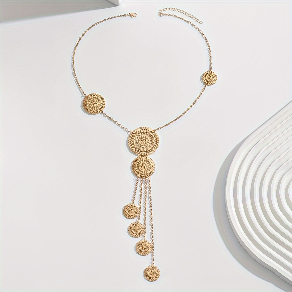 Geometric Circle Necklace Layered Chain Retro Modern Minimal